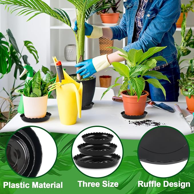 Wave Plant Saucer - 6/8/10 inch Plant Trays to Catch Water, Plastic Flower Pot Saucers for Indoor and Outdoor Garden（6 Packs ）