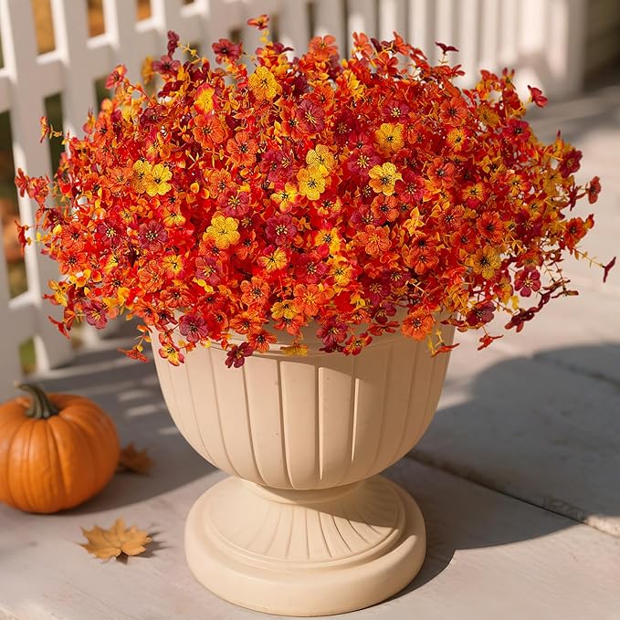 INXUGAO Artificial Fake Mums Fall Flowers for Outdoor Outside Decoration 12 Bundles Faux Silk Flowers Plants Realistic Daisy UV Resistant Fall Décor Autumn Front Door Porch Patio Yard Decoration