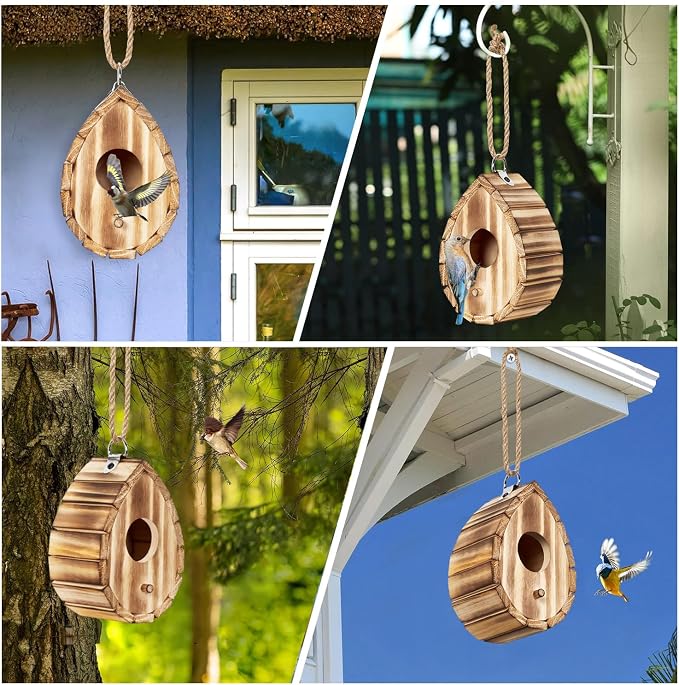 Hummingbird House,Wooden Birdhouse for Outside,Hanging Small Bird Houses,Wild Bird Nesting Box Outdoor Bird House for Bluebird,Finch,Cardinals