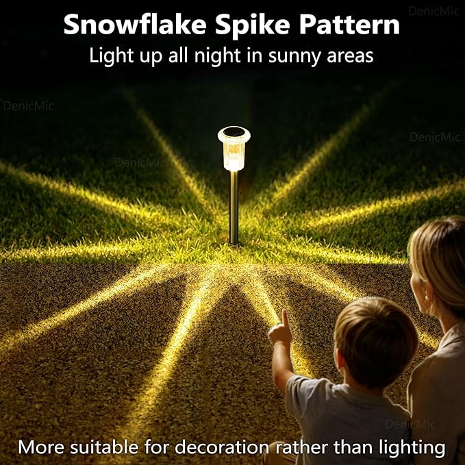 DenicMic Solar Lights Outdoor 15 Pack Waterproof 3000K Warm White LED Stainless Steel Stake Outside Lights for Yard Pathway Garden Driveway Walkway Landscape Path Lighting