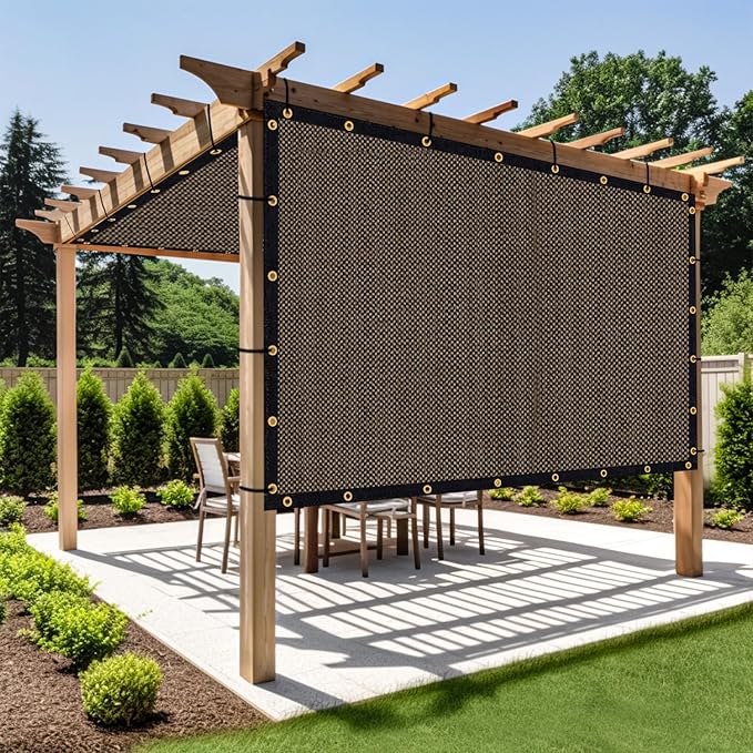 Shade&Beyond Customized Size 12' X 22' Shade Cloth with Grommets, 90% UV Protection UV Protection Mesh Tarp Sun Screens for Patio GN01, Mocha