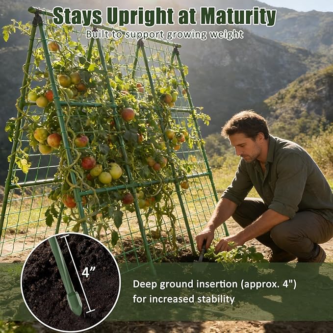 Miory Cucumber Trellis, 48"×48" Garden Trellis for Raised Bed, A-Frame Vegetable Trellis for Climbing Plants Outdoor, Support for Tomatoes, Zucchini, Vines, Flowers
