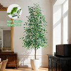 Bailikang 8FT Artificial Ficus Trees Indoor Faux Trees Indoor Fake Floor Plants Tall Artificial Tree with White Pot Faux Tree Fake Indoor Tree Silk Plants Artificial Trees for Home Decor Indoor