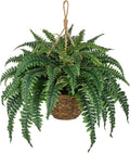 Hollyone Large Fake Hanging Ferns 49 Leaves Boston Ferns Artificial Plants Outdoor Indoor Potted Plant 23.6inch Faux Fern in Baskets Pot Artificial Hanging Fern Bush Plant for Patio Garden Porch Decor
