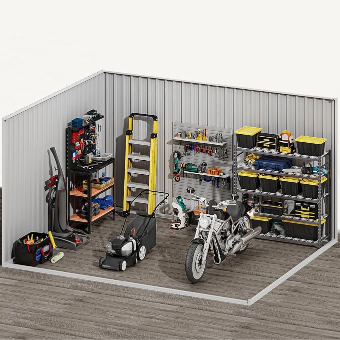 DWVO 10x8ft Outdoor Storage Shed, Large Metal Tool Sheds, Heavy Duty Storage House with Lockable Doors & Air Vent for Backyard Patio Lawn to Store Bikes, Tools, Lawnmowers, Brown