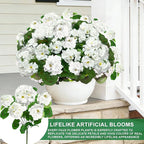 TURNMEON Artificial Geraniums Flowers for Outdoors Summer Decoration, 4 Bundles Fake Flowers Silk White Flowers UV Resistant No Fade Faux Plants for Planter Gardens Table Porch Indoor Cemetery Decor