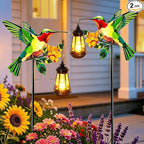 2 Pack Solar Lights Outdoor Waterproof Hummingbird Decorative, 29in Metal Hummingbird Garden Stakes with Solar Lanterns for Yard Art Outside Patio Porch Lawn, Gifts for Women Mom Grandma Mother's Day