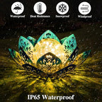 Huaxu Solar Lights Outdoor Decorative - Bright Blue Lotus Flower Table Lamp, Glass Globe 30 LED Waterproof Metal Decorations Gifts for Mom Women Garden Patio Pathway Yard Balcony Outside Decor