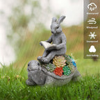 TERESA'S COLLECTIONS Garden Decor, Rabbit Turtle Garden Decor, Cute Bunny and Tortoise with Solar Light, Waterproof Resin Garden Statue, Rabbit Turtle Gifts, Birthday Gifts for Women Mom 6.3"