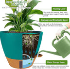 2 Pack 10 inch Plant Pots, Plastic Self Watering Planters with Drainage Holes, Deep Reservoir, Water Level Indicator, Modern Decorative Flower Pots for Indoor Outdoor Plants (Turquoise)