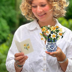 Freshcut Paper Pop Up Cards, Mini English Daffodils, 6 Inch Mini Sized Forever Flower Bouquet 3D Popup Greeting Cards, Birthday Cards, Get Well Gifts, Blank Notecard & Envelope