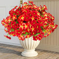 Daynight 32 Pcs Faux Petunias Artificial Flowers Plants for Outdoor Plant Decoration, UV Resistant Fake Petunias Realistic Silk Flowers for Porch Yard Garden Window Decor (32, Red)