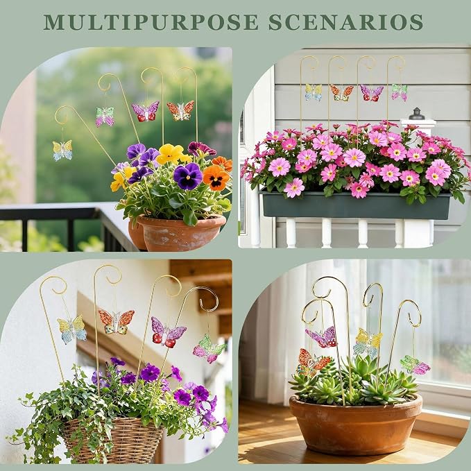 HDCRYSTALGIFTS 4pcs Blown Glass Butterfly Stakes Garden Decorations, Colorful Butterfly Suncatchers with 13.5inch Small Golden Stakes for Flower Bouquet Outdoor Indoor Plant Pot Flower Bed Home Décor
