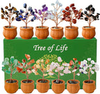 Runyangshi 12pcs Crystal Tree Set Tree of Life Natural Crystal Stones with Bonsai Base Gemstone Trees Fengshui Good Luck Positive Energy Home Decor