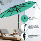 AreShark 9 FT Patio Umbrella for Outdoor, Outdoor Table Umbrella with Push Button Tilt and Crank, Outdoor Patio Umbrellas with 8 Sturdy Ribs for Market, Garden, Pool (Peacock Blue)