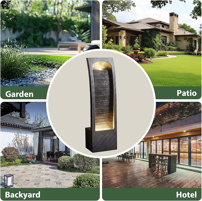 Indoor Water Fountain Waterfall Fountain with LED Lighting 42.5 Inch Tall Tiered Waterfall for Garden Patio Backyard Decor