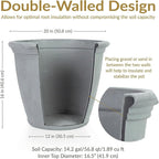 Sunnydaze 20-Inch Anjelica Large Plastic Pot for Plants - Outdoor Double-Walled Large Plastic Planter with Drillable Drainage Holes - Light Gray