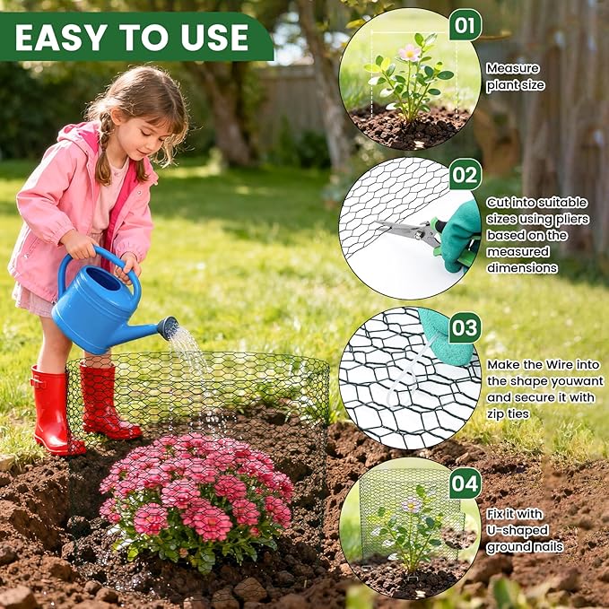 Plant Protectors from Animals, 32.8ftx16inch, DIY Cuttable Plant Cage for Vegetable Gardens, Tree Saplings & Potted Plants, Easy to Install Protection for Gardeners & Outdoor Growing (Black)