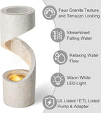 Glitzhome Outdoor Water Fountain with LED Light, Modren Curved Waterfall Fountain with Stone Planter, Faux Terrazzo Spiral Shaped Outdoor Fountains Water Feature for Garden Patio Deck Porch, 40.25”H