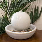 Sunnydaze Tabletop Ceramic Tabletop Fountain with Orb - Relaxing Indoor Fountain for Meditation - for Office, Bedroom, or Living Room - White