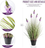Artificial Plants Indoor Tall Grass Plants with Lilac Flower 35.4In Tall Artificial Ornamental Grass Green Onions Outdoor Fake Plants with Black Pot Home Office Decorative (1 Pack,Purple)