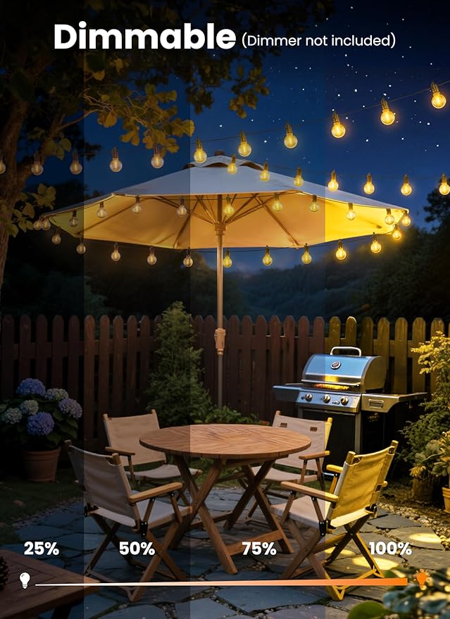 Outdoor String Patio Lights, 25FT 12 LED Patio Lights Waterproof, Connectable Shatterproof Hanging Outside String Light for Backyard, Porch, Deck, Balcony, Garden, House Decor, 2200K