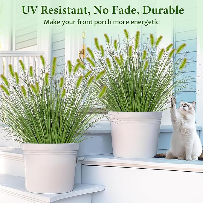 24PCS Artificial Dog Tail Grass Plant UV Resistant Outdoors Faux Plants Ornamental Wheat Grass Cattails Artificial Flowers Home Decor for Outdoor Garden