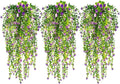 RECUTMS Artificial Hanging Plants Fake Hanging Plant Faux Hanging Plants UV Resistant Plastic Plants for Indoor Outdoor Room Wall Wedding Patio Porch Decor(Purple)