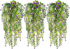 RECUTMS Artificial Hanging Plants Fake Hanging Plant Faux Hanging Plants UV Resistant Plastic Plants for Indoor Outdoor Room Wall Wedding Patio Porch Decor(Purple)