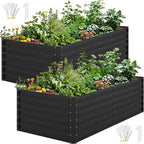 DWVO 2pcs 6 x 3 x 2 FT Raised Garden Bed Kit, Outdoor Galvanized Flower Bed with Gloves, Large Metal Planter Box for Vegetables, Flowers, Herbs, Fruits, Black