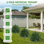 2PCS Artificial Cedar Topiary Ball Trees 23" for Outdoors with Ground Spike, UV Resistant Artificial Cypress Trees, Evergreen Shrubs Bushes Faux Plants for Front Porch Garden Backyard