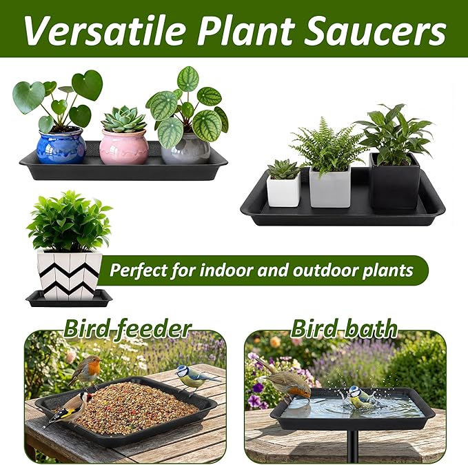 PeoMev 6PCS Plant Trays for Pots - 8 10 12 Inch Plastic Plant Saucer Rectangle Plant Plates to Catch Water, Drip Trays for Potted Plants