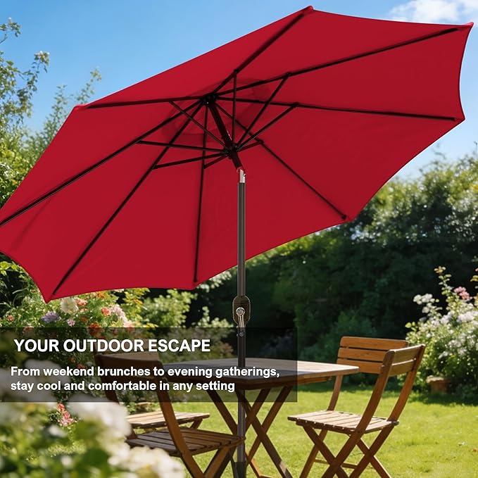 Blissun 9' Outdoor Patio Umbrella, Outdoor Table Umbrella, Yard Umbrella, Market Umbrella with 8 Sturdy Ribs, Push Button Tilt and Crank
