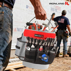 IRONLAND Bucket Tool Organizer Fit 3.5-5 Gallon Bucket, 64 Pockets, Bucket Tool Caddy Organization for Garden, Construction, Carpenter, Electrician, Builder red