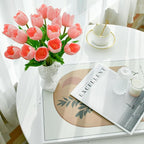 Mandy's Light Pink Partially Open Artificial Tulips Flowers Centerpiece, 13.5" Lifelike PU Fake Floral Stems 12pcs for Kitchen Island & Dining Table, Spring Decor for Easter