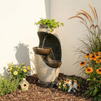 Bumilgar 2-Tier Bowl Water Fountain with LED Lights, 27.95" Tall Freestanding Outdoor & Indoor Garden Waterfall Fountain for Yard, Patio, Backyard, Floor Standing Home Decor