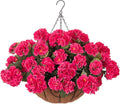 INSPRING Geraniums Artificial Flowers Hanging Basket for Outdoors Outside Spring Decoration, 8 Bundles Silk Flowers Fake Plants Look Real UV Resistant for Porch Home Patio Balcony Yard, Hotpink