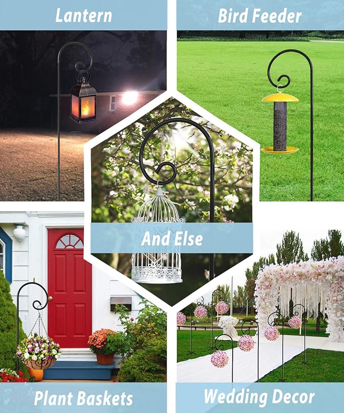 Artigarden Outdoor Shepherd Hooks 60 inch Tall for Bird Feeder (2 Packs), Adjustable Metal Garden Poles for Hanging Plants Solar Light Lantern, Bright Black