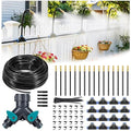 HIRALIY 360° Adjustable Drip Irrigation System 100FT, 1/4" Tubing with Adjustable Copper Nozzles, Automatic Atomizing Watering Kit for Garden, Yard, Lawn, Greenhouse & Potted Plants