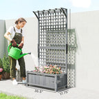 Outsunny Wood Planter with Trellis, Raised Garden Bed for Climbing Plants w/Drainage Holes and Roof, 35.5" x 17.75" x 72", Dark Gray