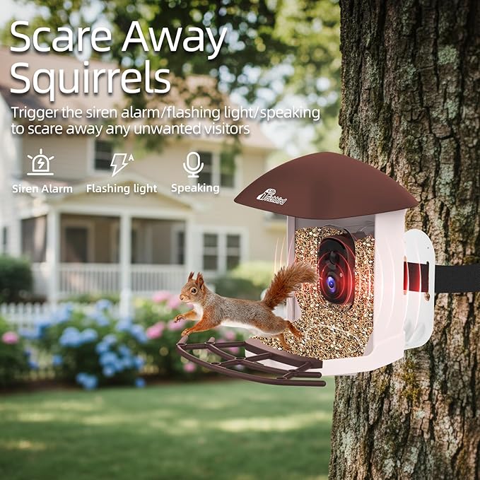 Smart Bird Feeder with Camera Solar Powered, 2.5K HD Birdwatching Camera with Free AI Bird Identification, Instant Notifications & Auto Video Capture, for Dad Granpa Birdlovers, Brown