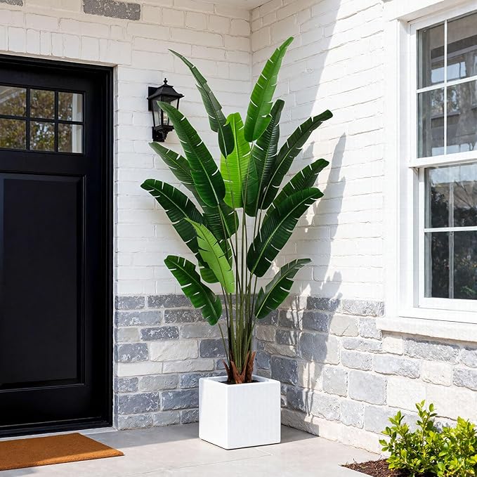 Artificial Bird of Paradise Plant 7 FT Fake Banana Leaf Plant Faux Tree Decor Large Fake Plants Realistic Indoor Outdoor Tall Floor Plant for Living Room, Office Decor