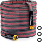 2026 Upgraded Non-Expanding Garden Hose - 25FT Lightweight Flexible, High-Pressure Anti-Kink/Burst-Resistant Lead-Free Outdoor Water Hose (Gray/Red)