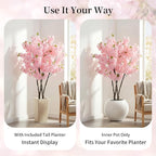 BLOSMON Cherry Blossom Tree for Porch: 5ft Pink Fake Flowers Artificial Tree with Tall Planter for Outdoor Decorations - Faux Sakura Plants for Indoor Home Living Room