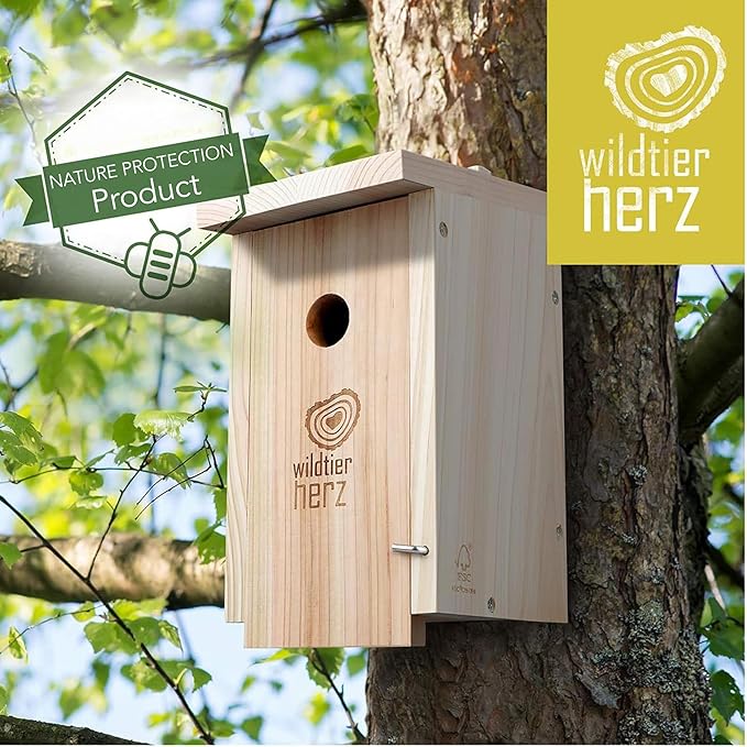 Wildlife Heart Birdhouse for Great Tits, 32mm, Solid Wood, Screwed | Weatherproof Nesting Boxes for Birds | Natural & Robust Titmouse Bird House