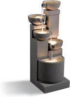 39.76” H 5-Tiers Cascading Bowls Outdoor Water Fountain Made with Eco-Friendly Recyclable Materials, Polyethylene Waterfall Fountain, Outdoor Decor with LED Lights for Patio, Backyard (39.76")