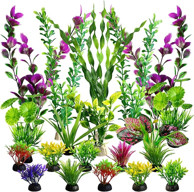 Promising Large Aquarium Decor Plastic Plants-Colorful Water Grass for Fish Tank, Green Fish Tank Artificial Plants Kit -Fish Tank Care Water Plants Accessories（22pcs）