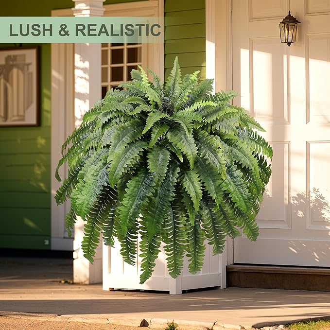 51" Fake Ferns Artificial Plants Large, 96 Fronds Artificial Ferns for Outdoors and Indoors, Realistic Extra Large Faux Boston Fern with Vines for Planter Porch Patio Home Office Decor, UV Resistant