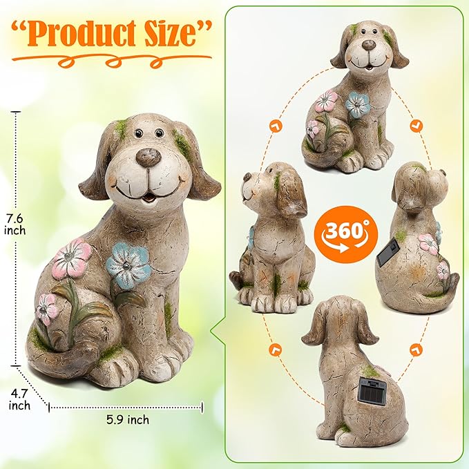 Smadeer Solar Dog Garden Statue with Light, Cute Outdoor Dog Decoration for Yard, Patio, Lawn Balcony, Animal Figurines Housewarming Gardening Gift, Crafted Gifts for Mom Women