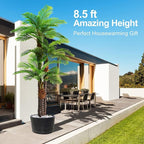 8.5ft Tall Artificial Palm Tree for Outdoors - Triple Phoenix Palm, UV Resistant, Large Fake Silk Palm Tree - Perfect for Patio, Poolside, Home Indoor Aesthetic Decor